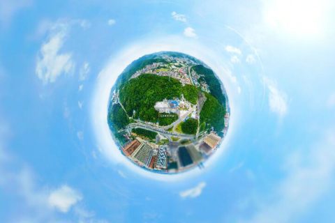 贵州省贵阳市花果园风雨桥720航拍vr全景图